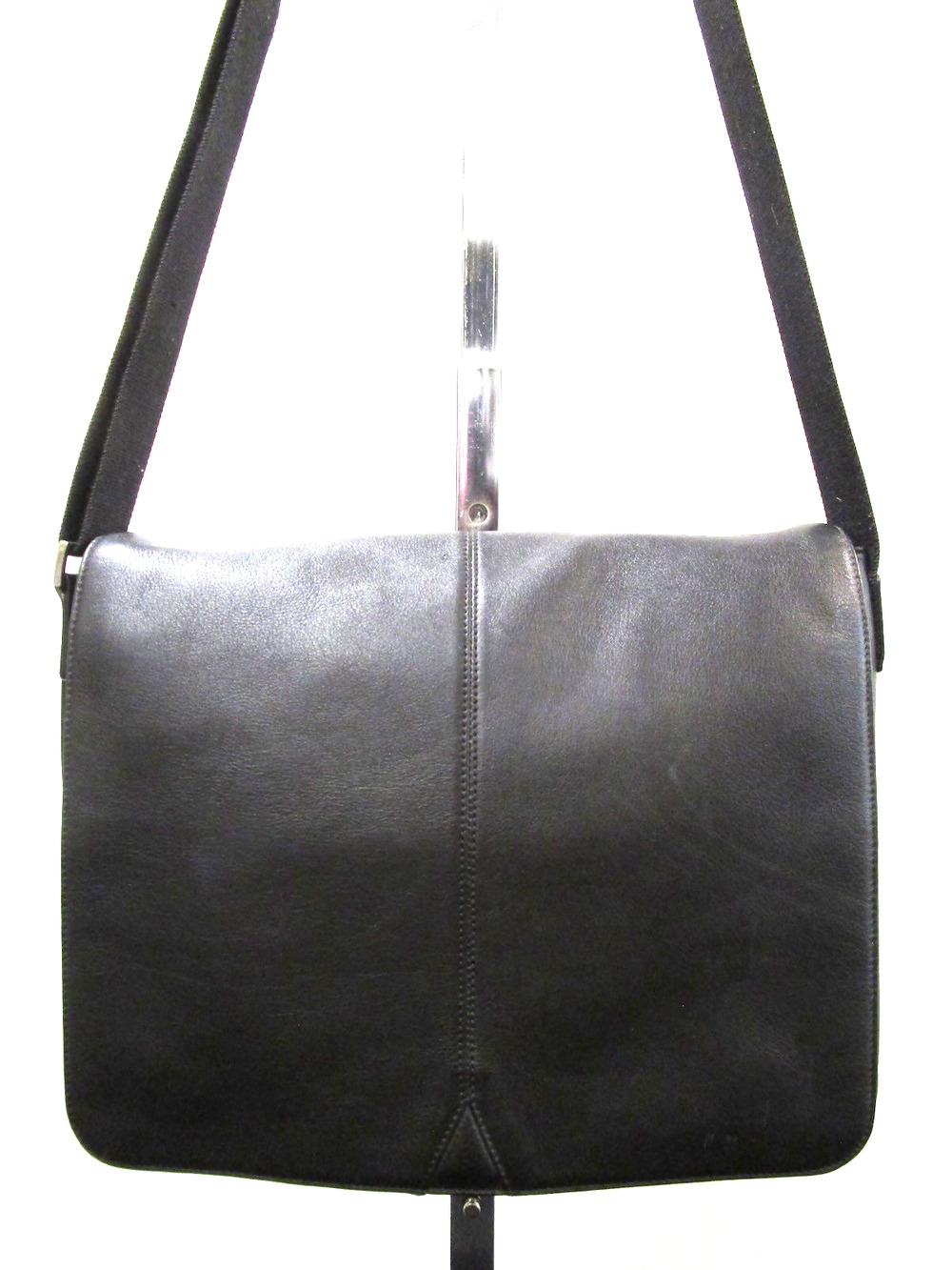 Johnston & Murphy Black Leather Flap Messenger Bag EUC!